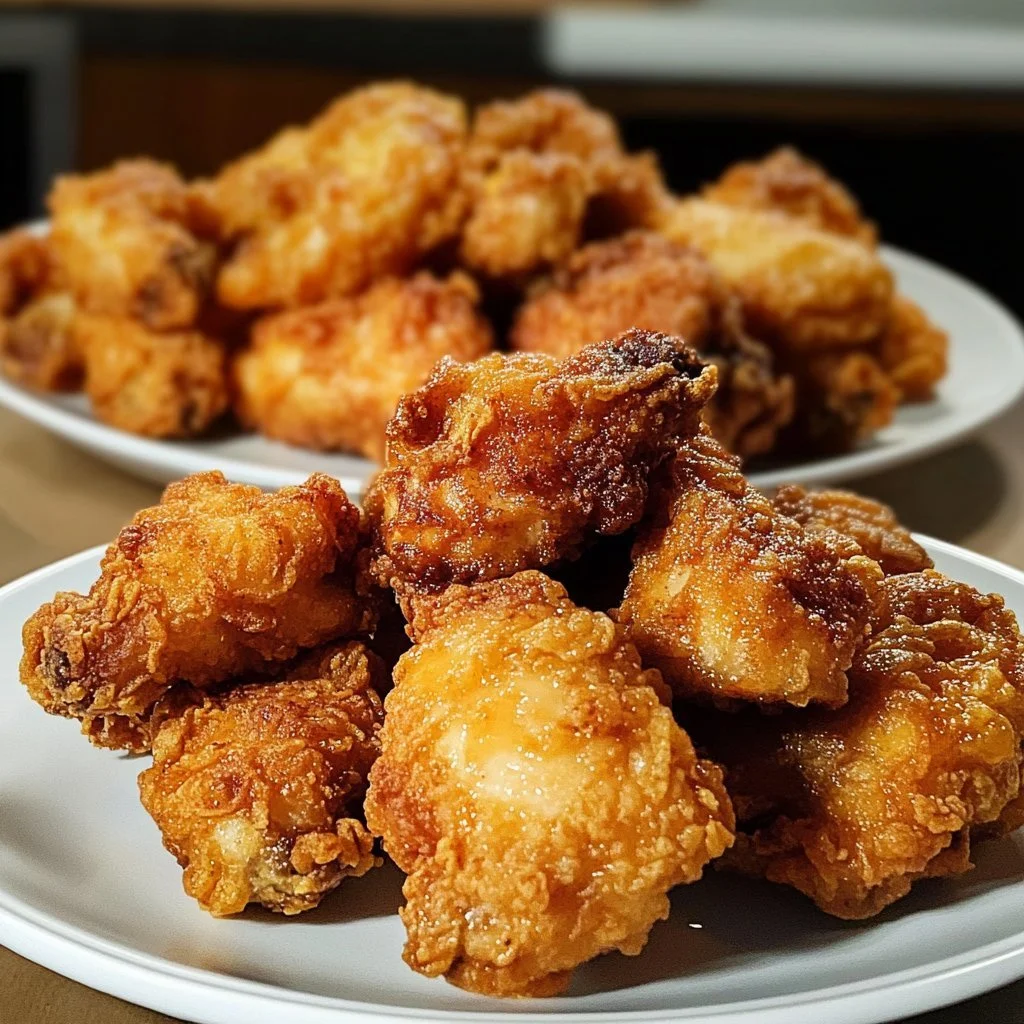 Knusprig frittiertes Hähnchen auf einem Teller serviert