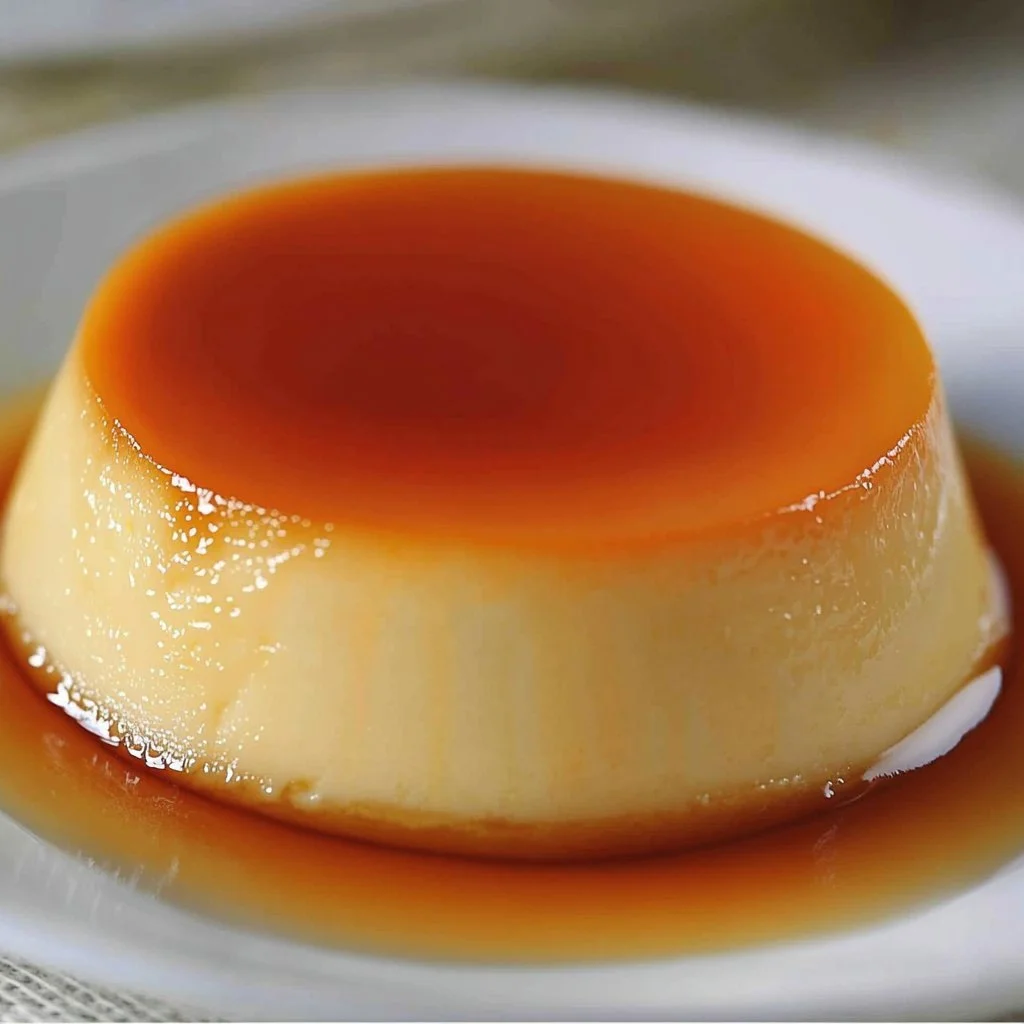 Kondensmilch-Flan Dessert auf einem Teller serviert