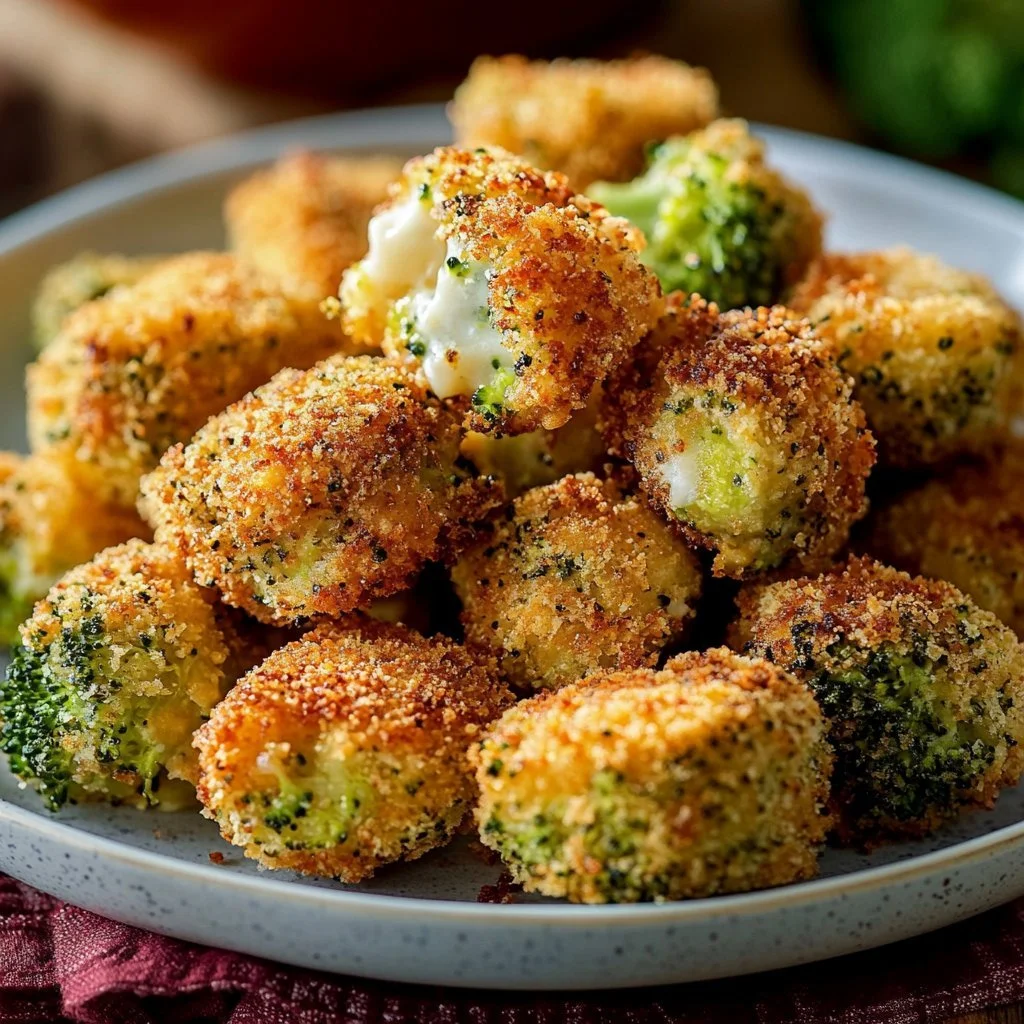 Krosse Brokkoli-Käse-Nuggets auf einem Teller serviert
