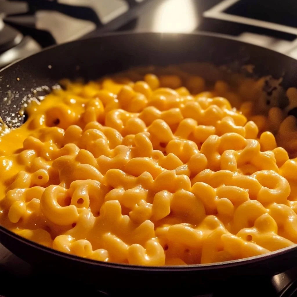 Leckere Macaroni mit Käse in einer weißen Schüssel serviert.
