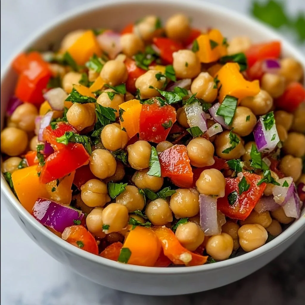 Mediterraner Kichererbsensalat mit frischem Gemüse und Kräutern