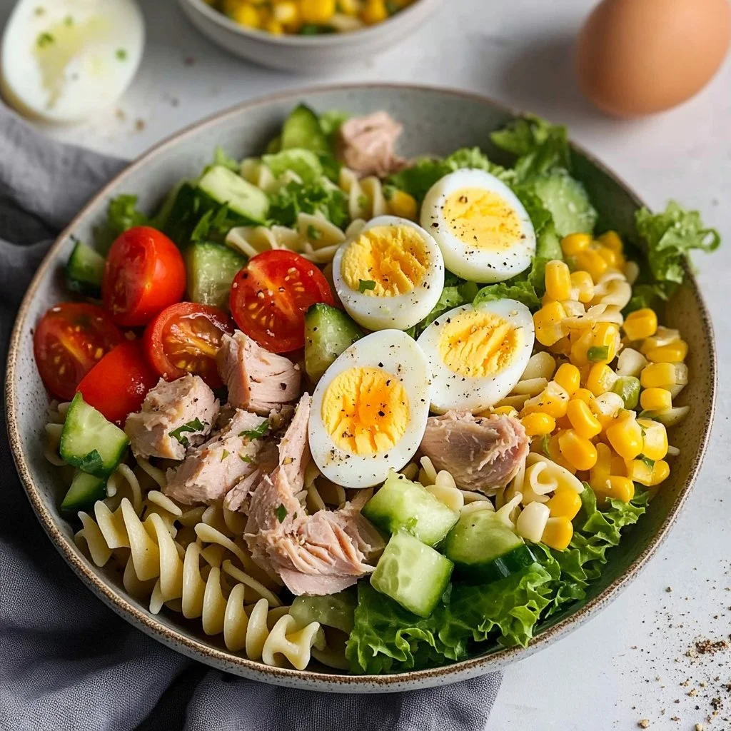 Nährstoffreicher Thunfischsalat mit frischen Zutaten auf einem Teller