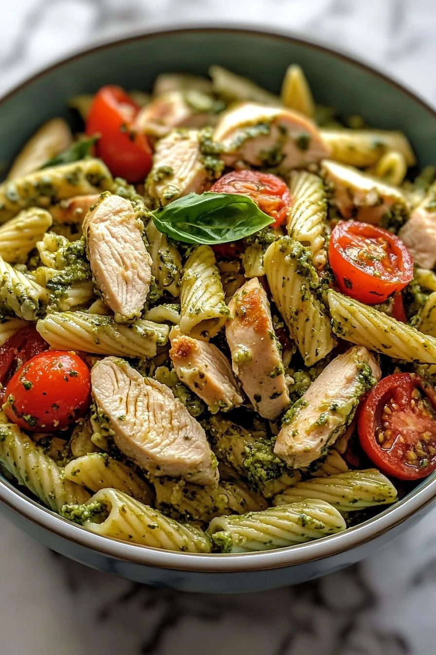 Nudelsalat mit Huhn und Pesto