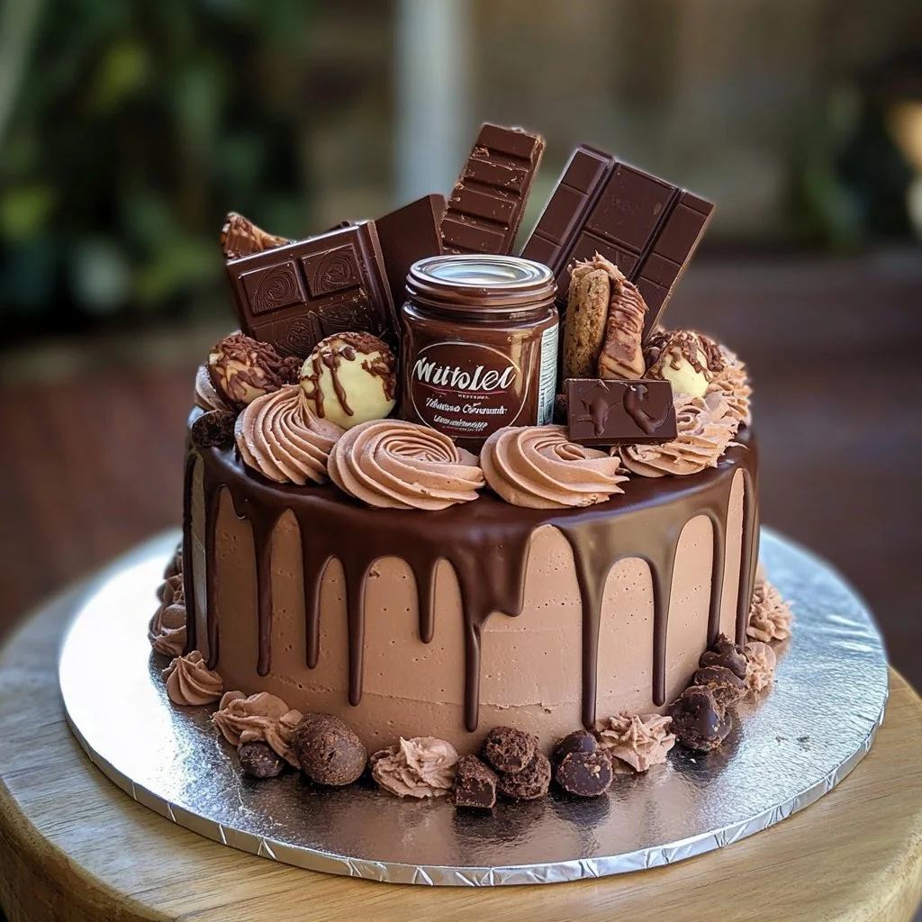 Süßer Nutella Kinder Bueno Kuchen mit Schokolade und Haselnüssen