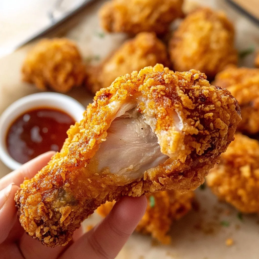 Ofen-KFC-Crispy-Hühnchen auf einem Teller, lecker und knusprig zubereitet.
