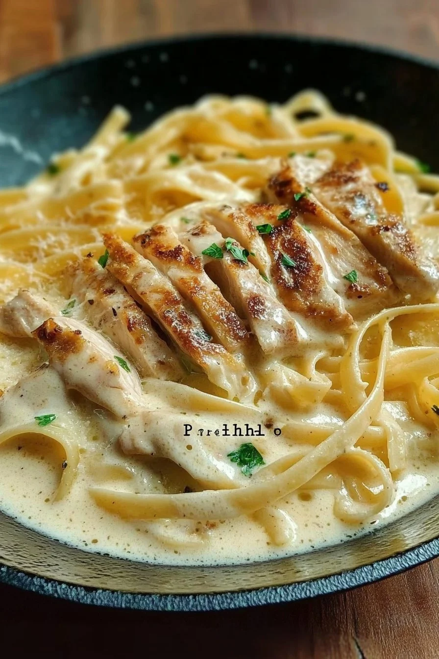 Pasta Alfredo mit gegrilltem Hähnchen
