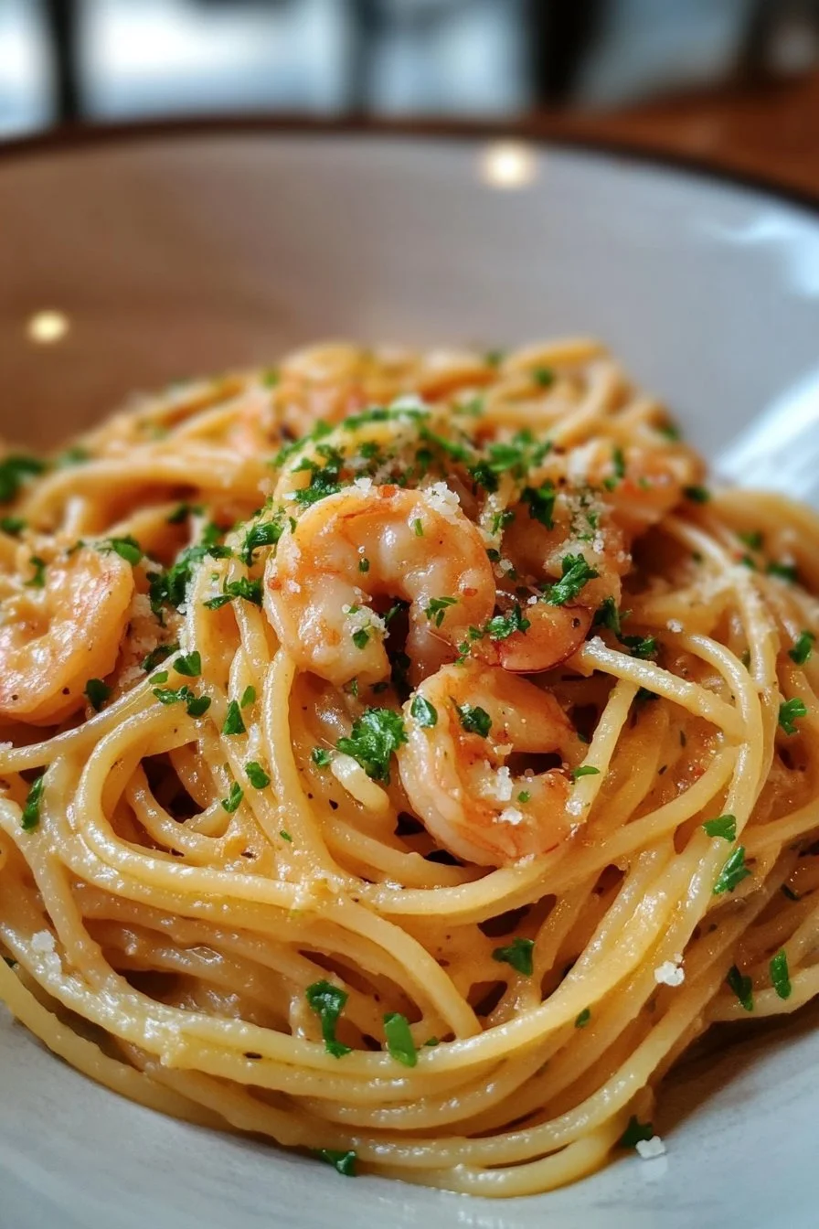 Pasta mit Sahnesauce und Garnelen