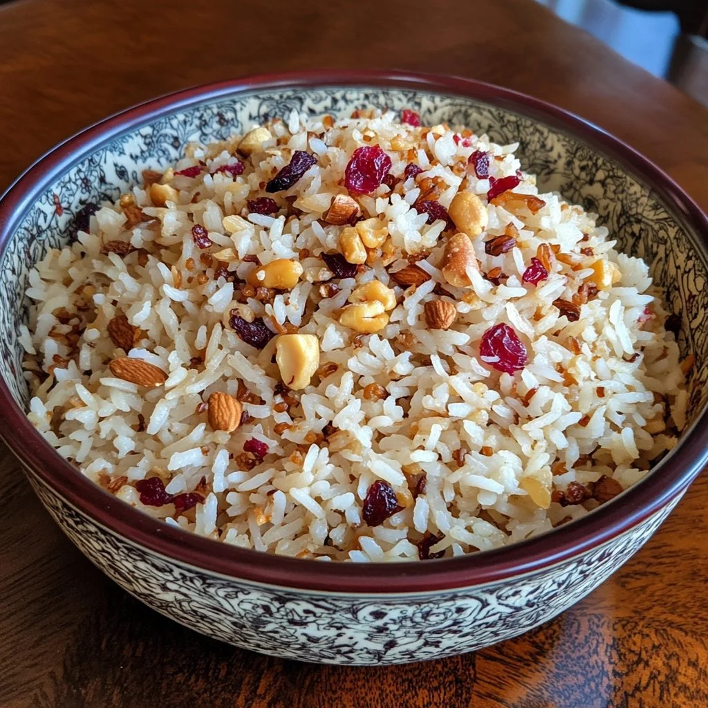 Schüssel mit persischem Reis, Nüssen und Trockenfrüchten