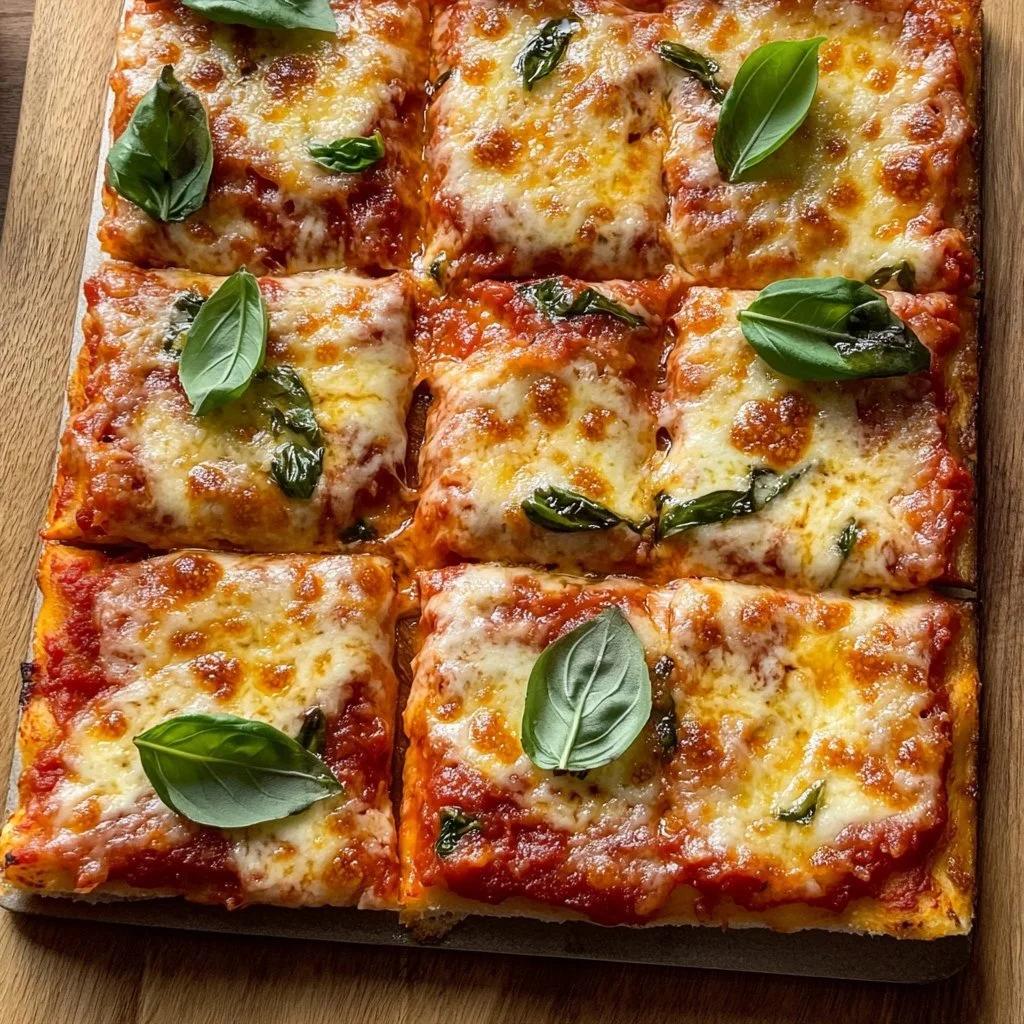 Hausgemachte Pizza auf einem Backblech mit frischen Zutaten.