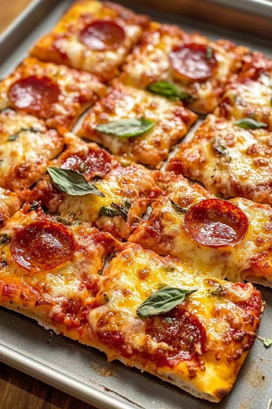 Pizza auf einem Backblech