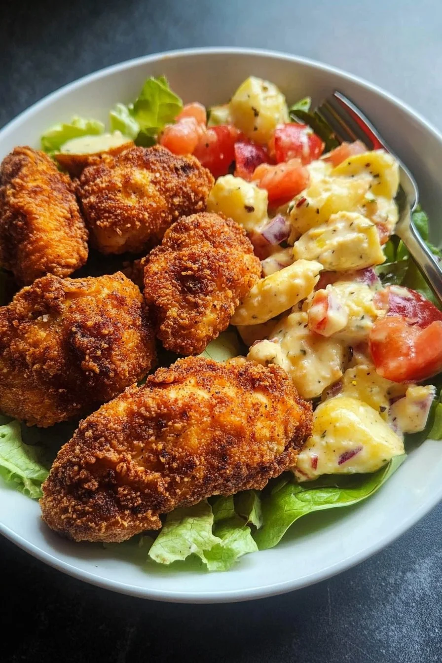 Salat mit frittiertem Hähnchen