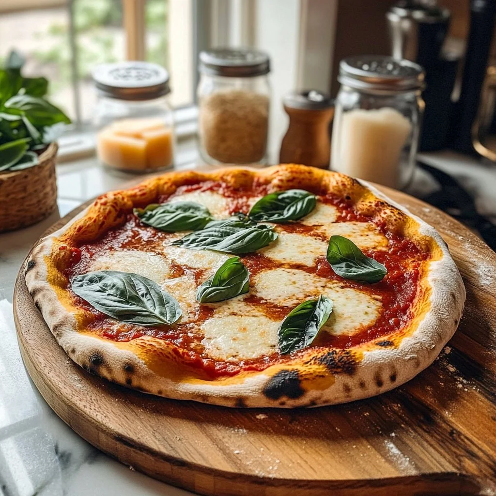 Hausgemachte Sauerteigpizza mit frischen Zutaten und knusprigem Boden