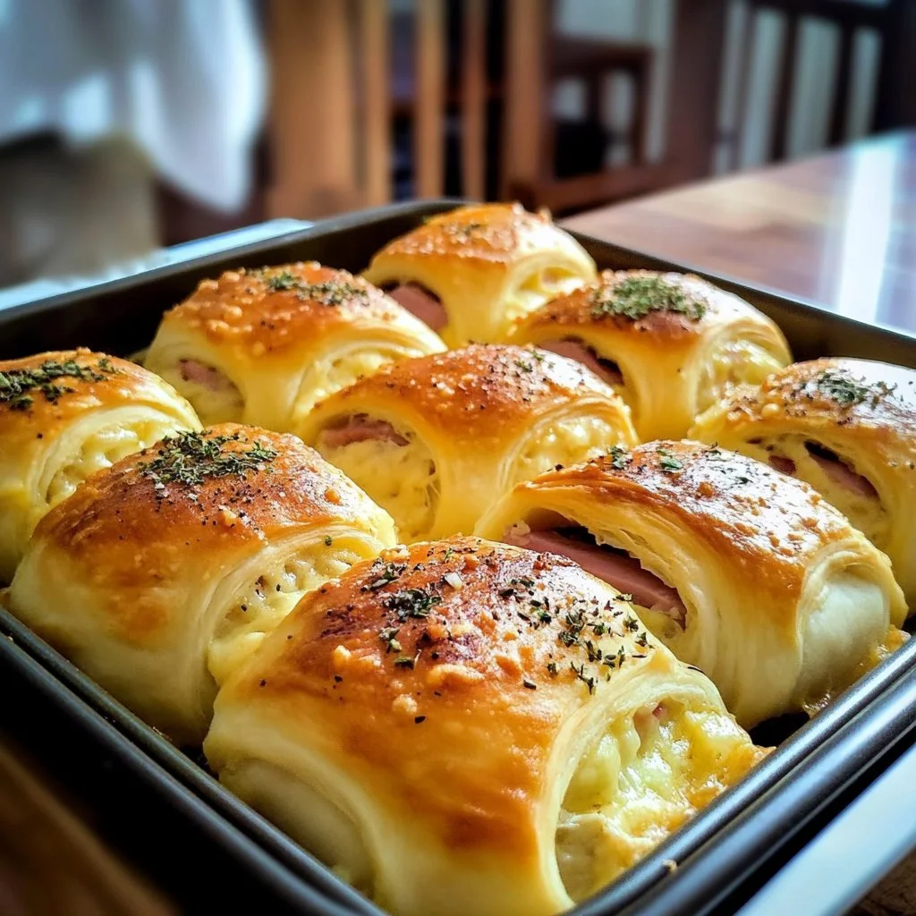 Schinken-Käse-Rolle auf einem Teller, perfekt als Snack oder Fingerfood.