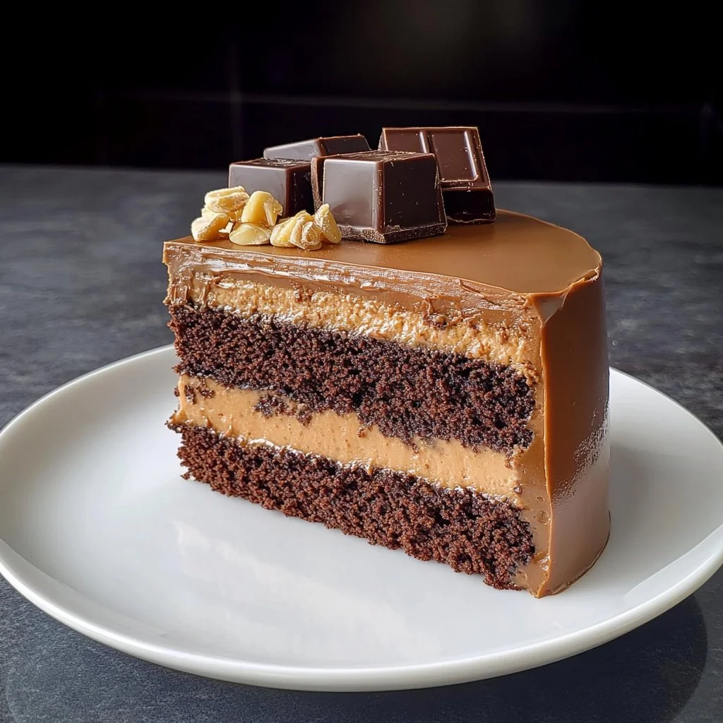 Leckerer Snickers-Kuchen mit Schokolade, Erdnüssen und Karamell