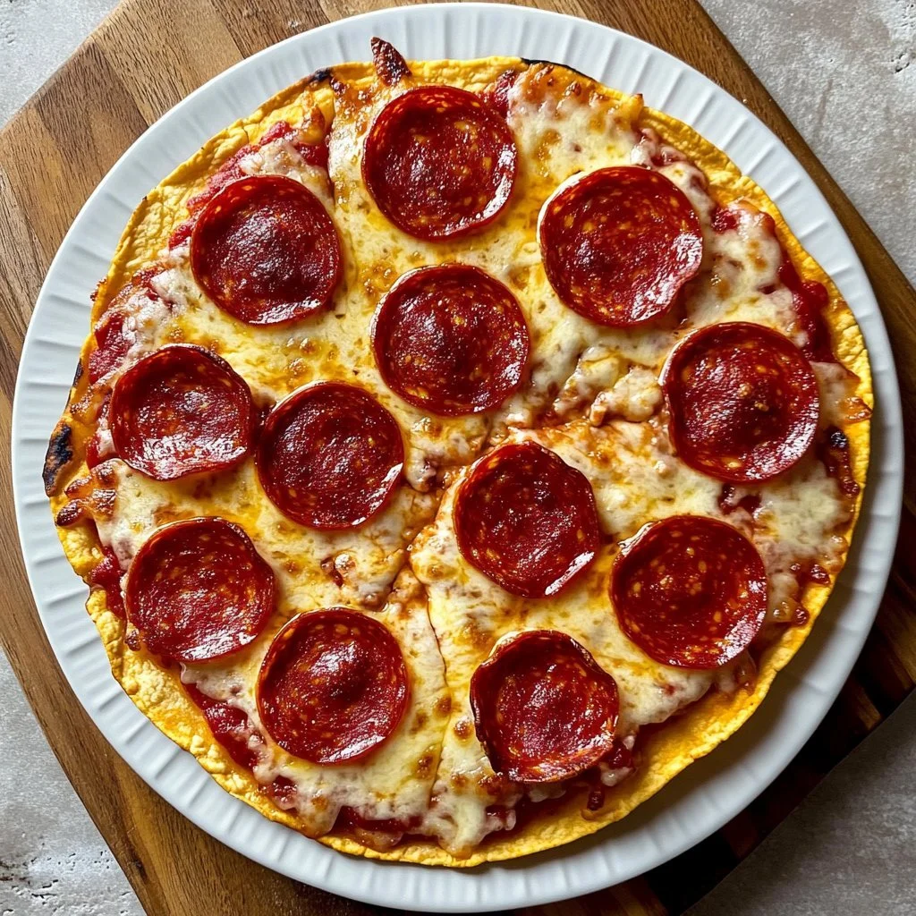 Tortilla-Pizza mit frischen Zutaten und Käse überbacken
