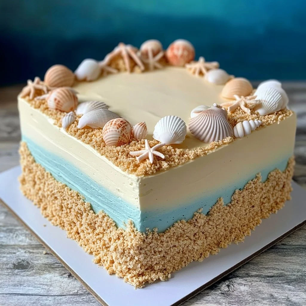 Vanillekuchen mit Butterglasur und Schokoladenschalen auf einem Teller