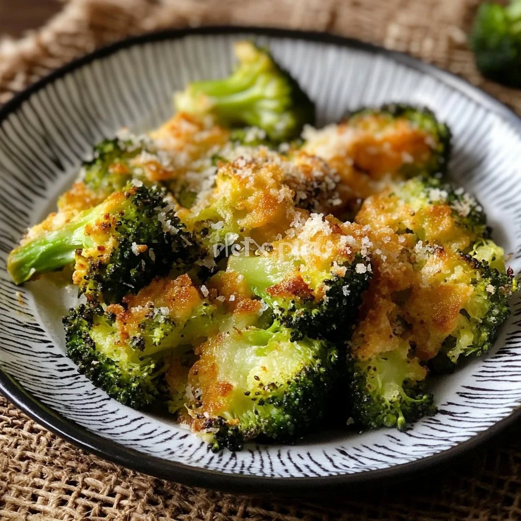Zermalmter Brokkoli mit Parmesan auf einem Teller serviert