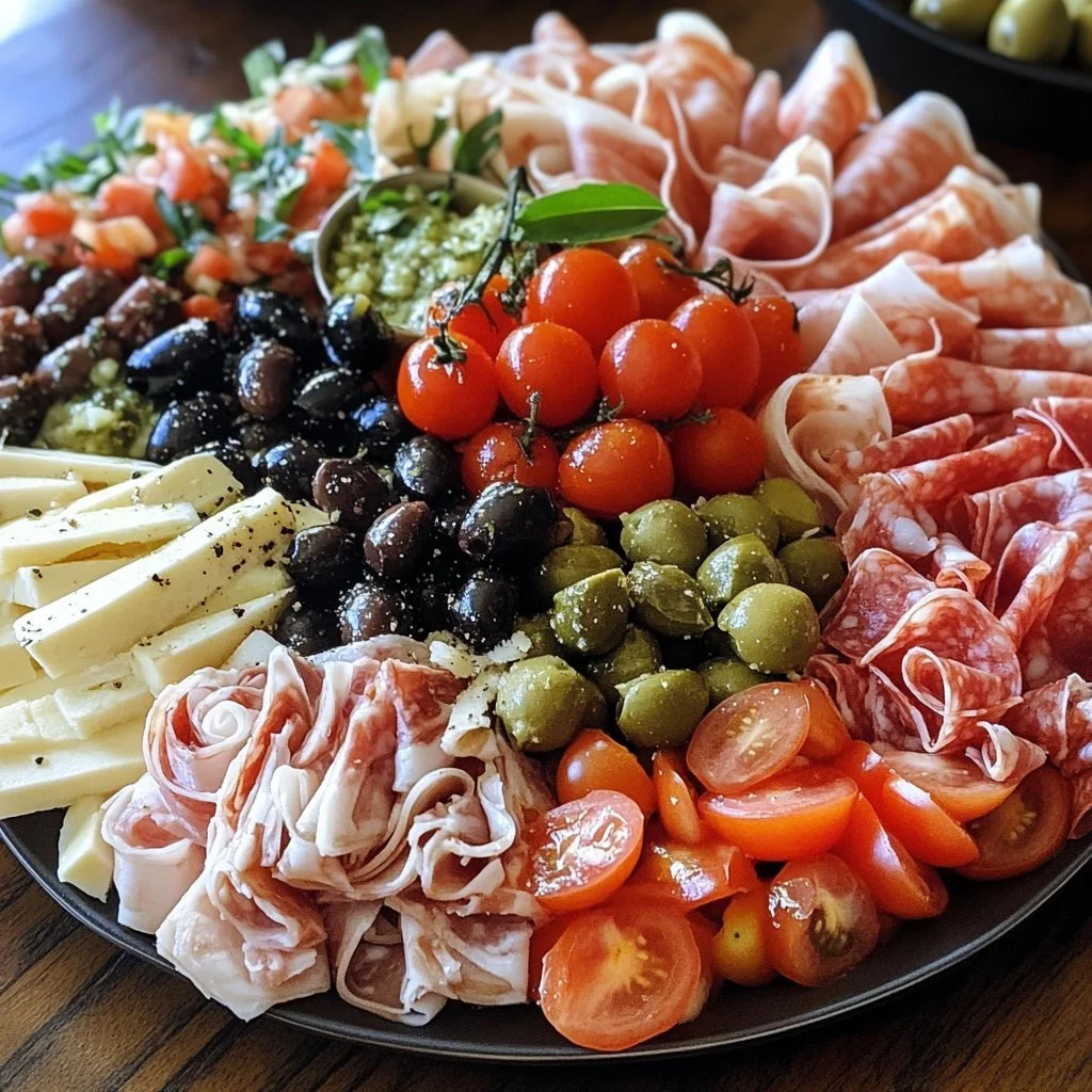 Antipasto schotel met diverse Italiaanse hapjes en ingrediënten