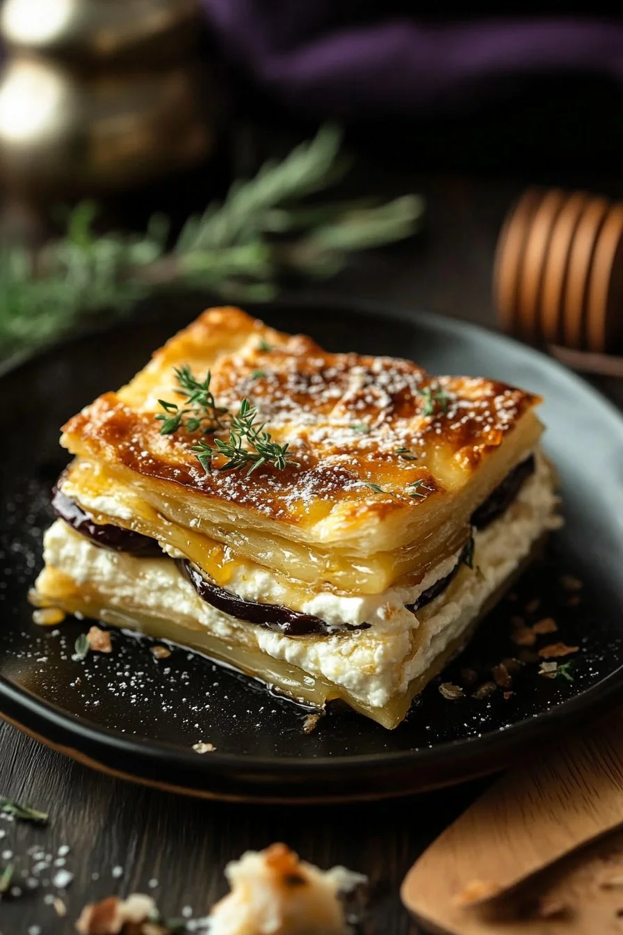 Auberginen-Millefeuille mit Ziegenhonig