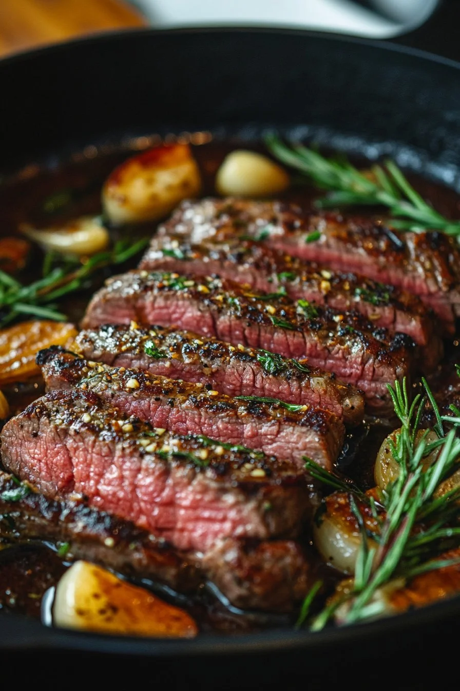 Bavette Steak mit gerösteter Knoblauch-Sauce
