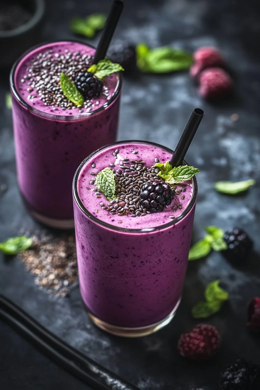 Blaubeer-Kakao-Leinsamen-Smoothie