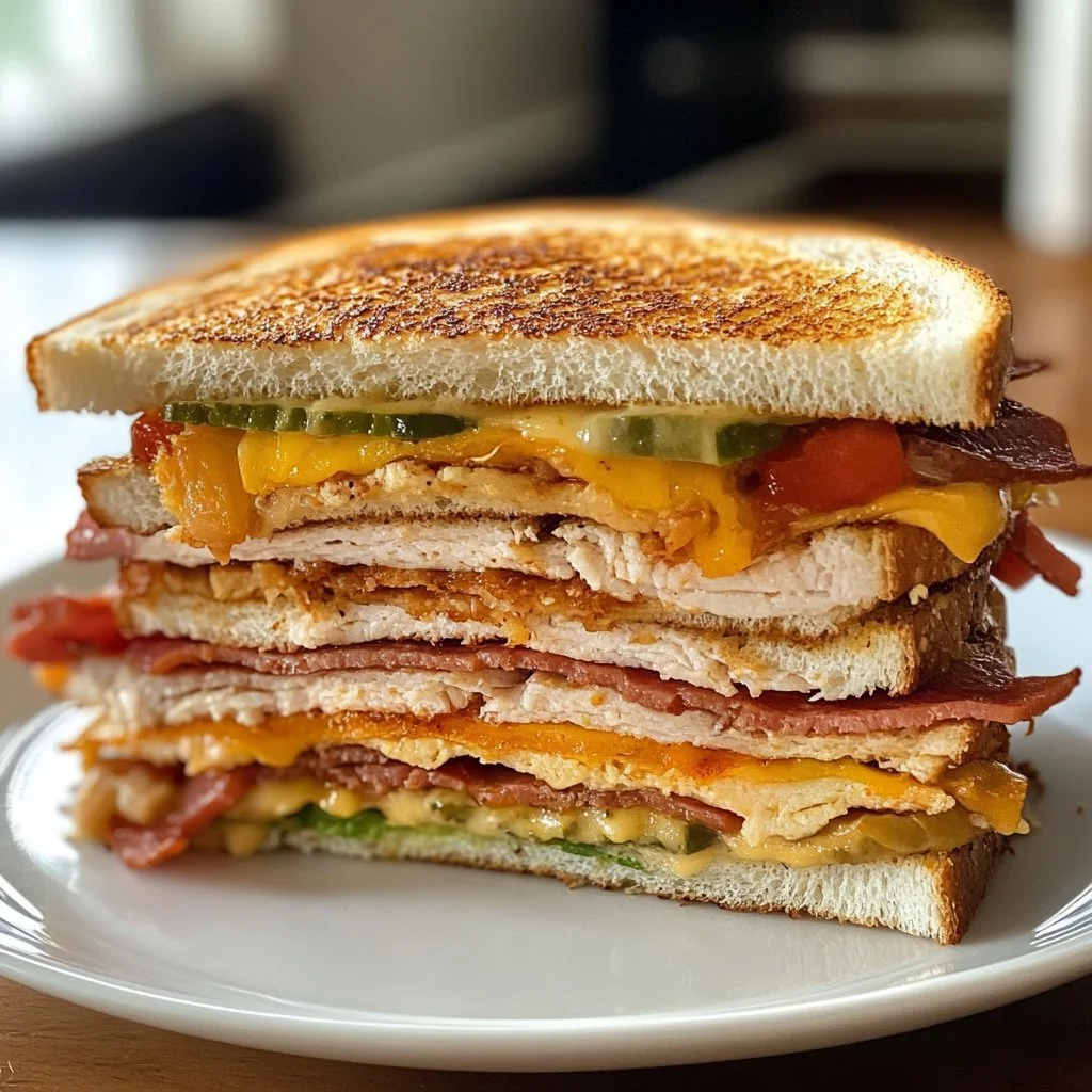 Heerlijke Cowboyclub Sandwich met sappig vlees en verse ingrediënten.