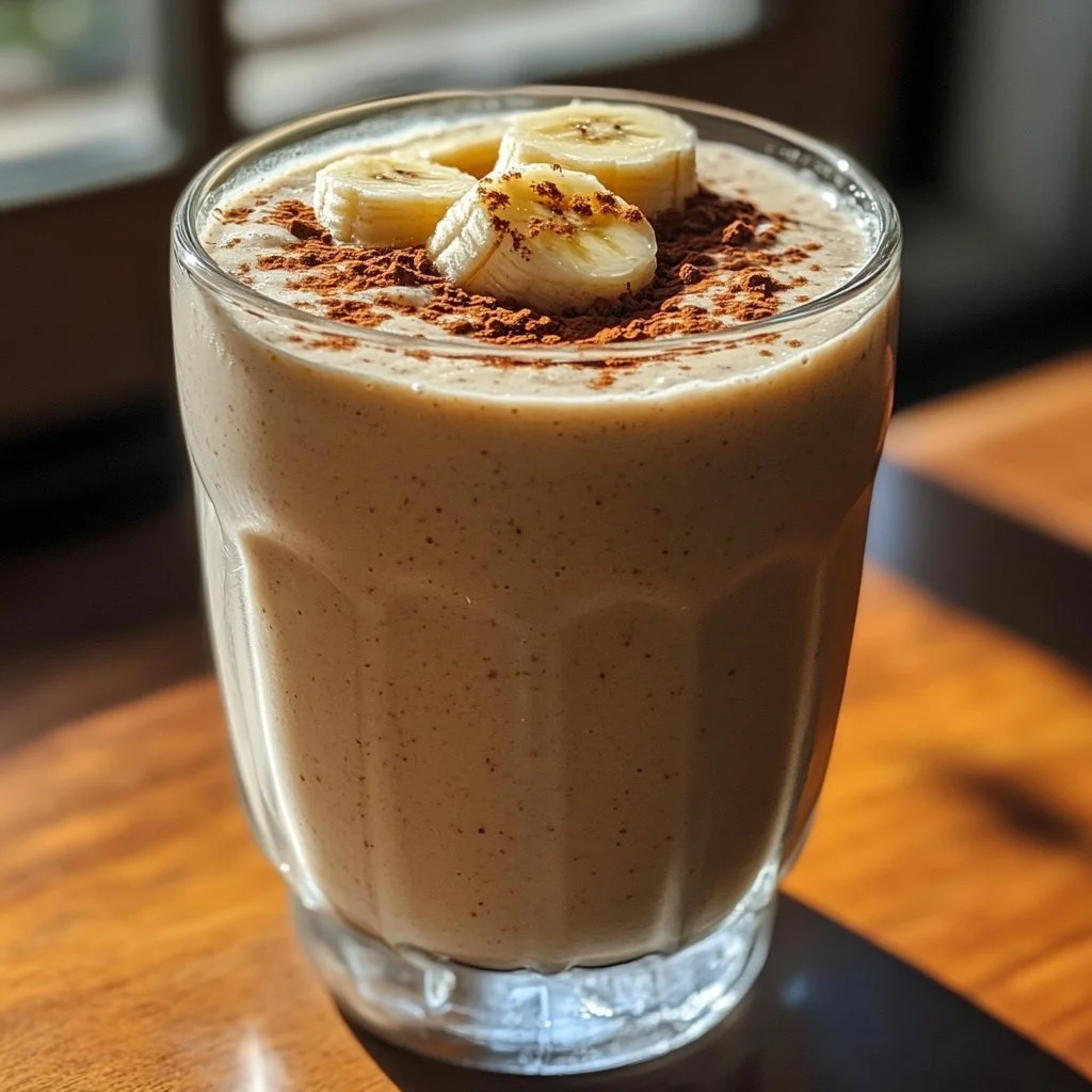 Darmgesunder Bananen-Foster-Smoothie in einem Glas mit frischen Bananen und Zutaten