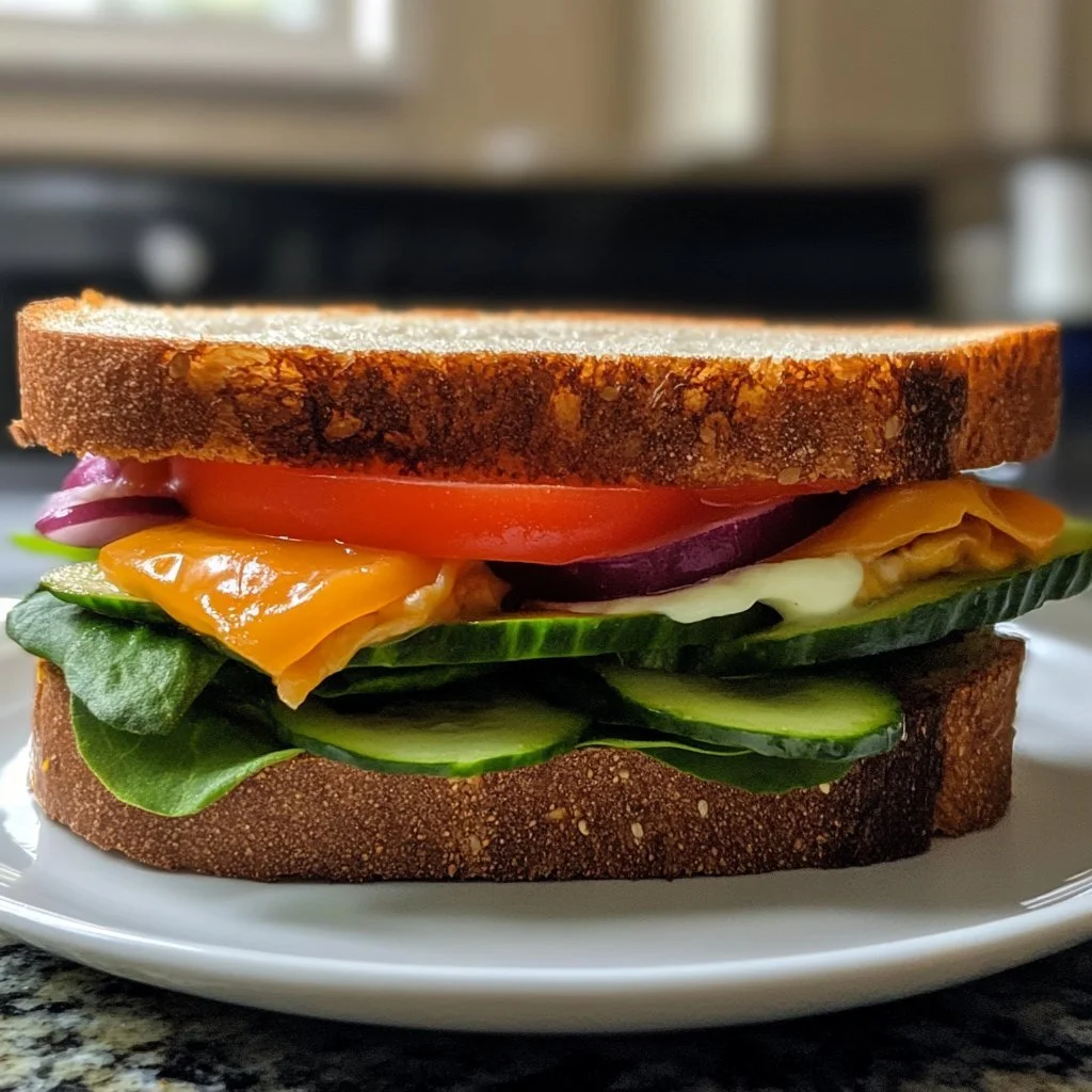 Vers gemaakte groentensandwich met kleurrijke groenten van Laura