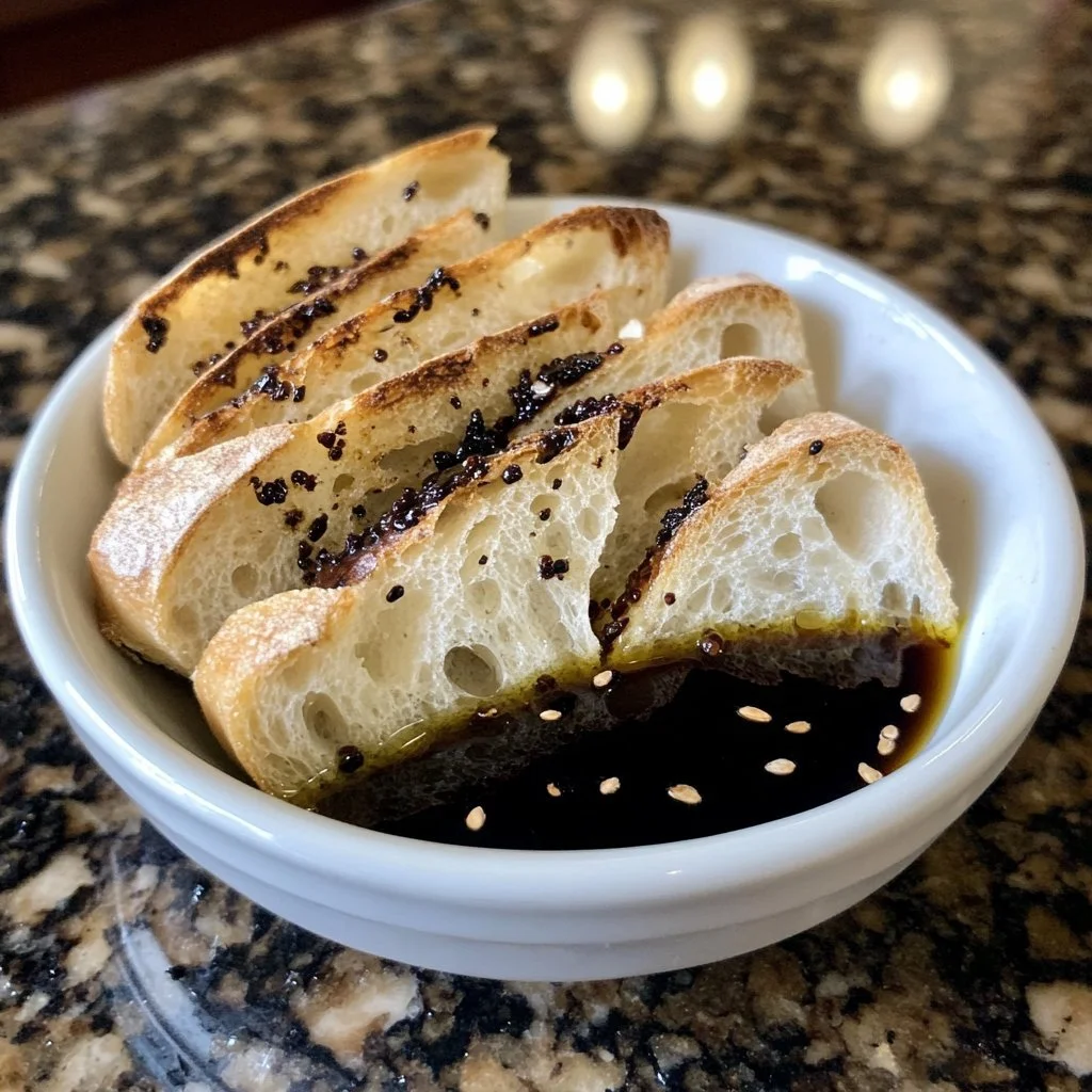 Dip voor brood met olijfolie en balsamico in een kom