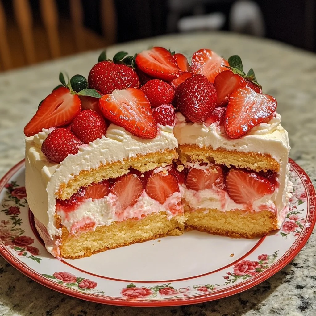 Leckere einfache Erdbeertorte mit frischen Erdbeeren