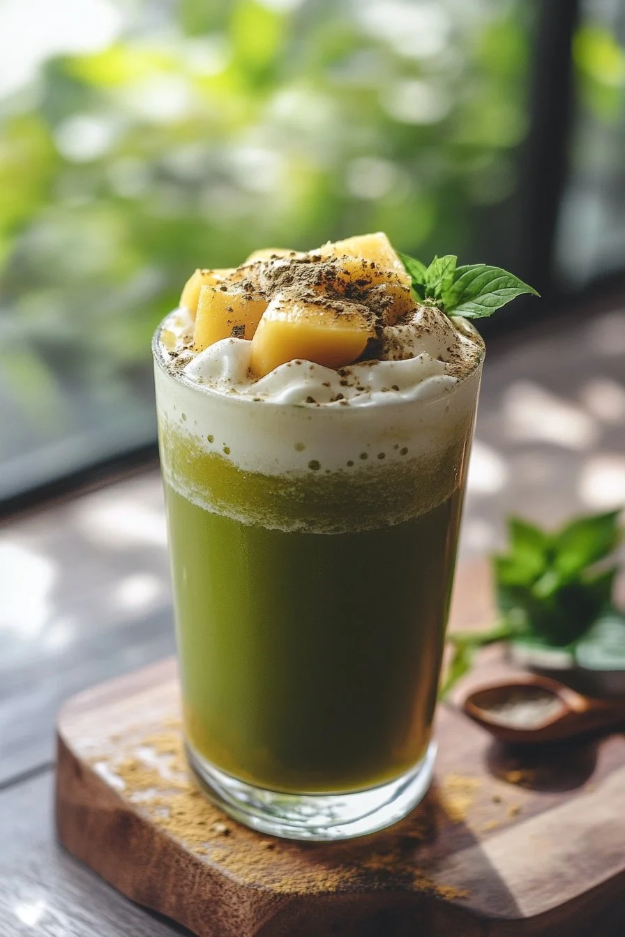 Eisgekühlter Mango-Matcha-Latte