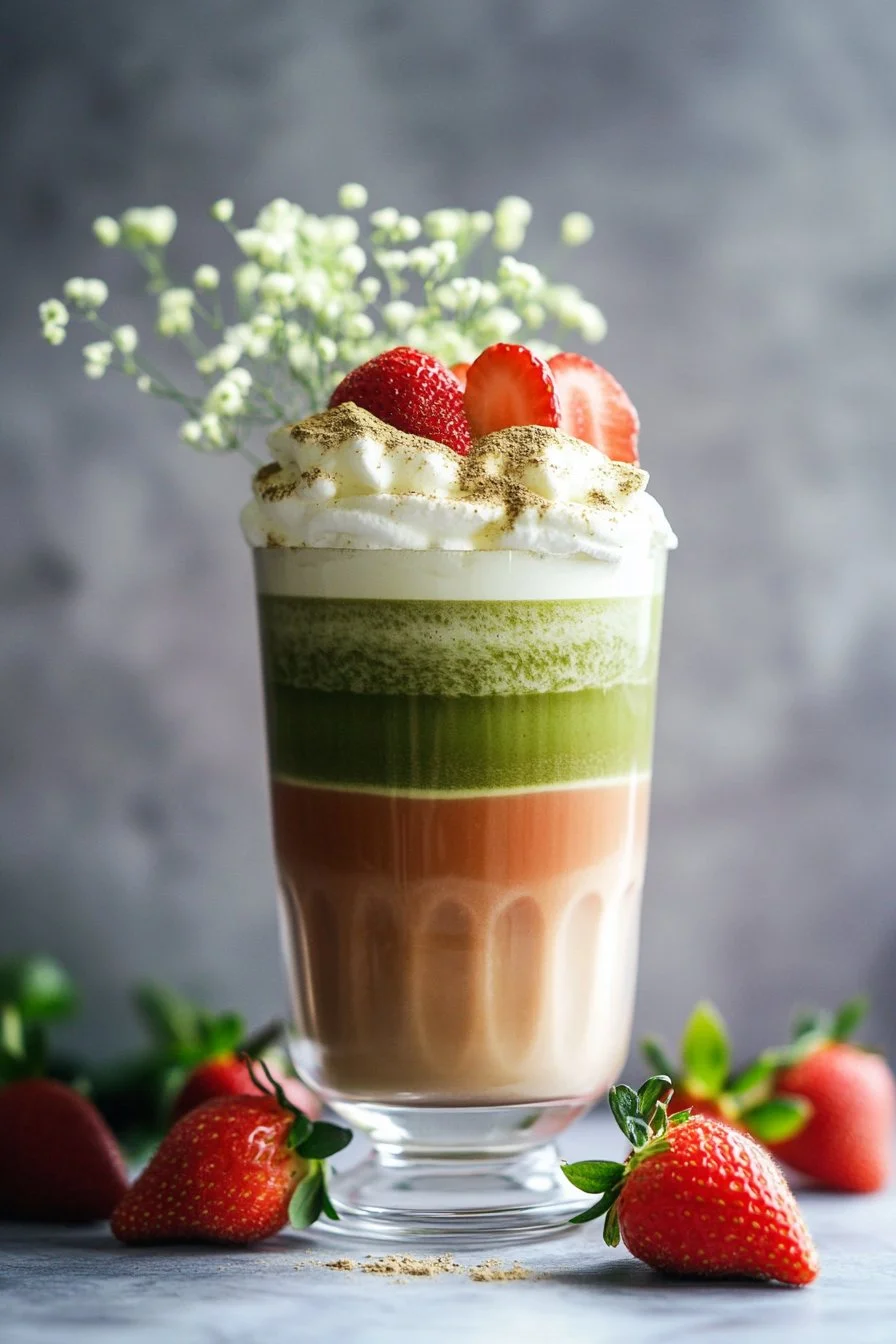 Eisiger Erdbeer-Matcha-Latte