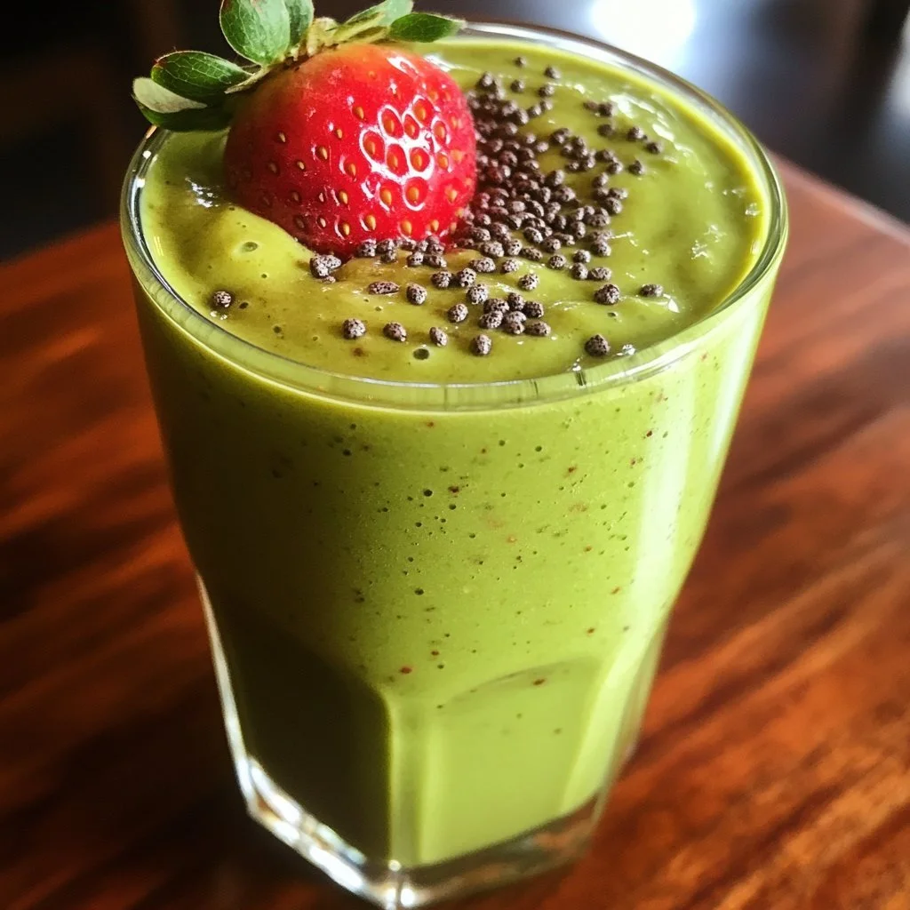 Erdbeer-Avocado-Smoothie in einem Glas mit frischen Zutaten