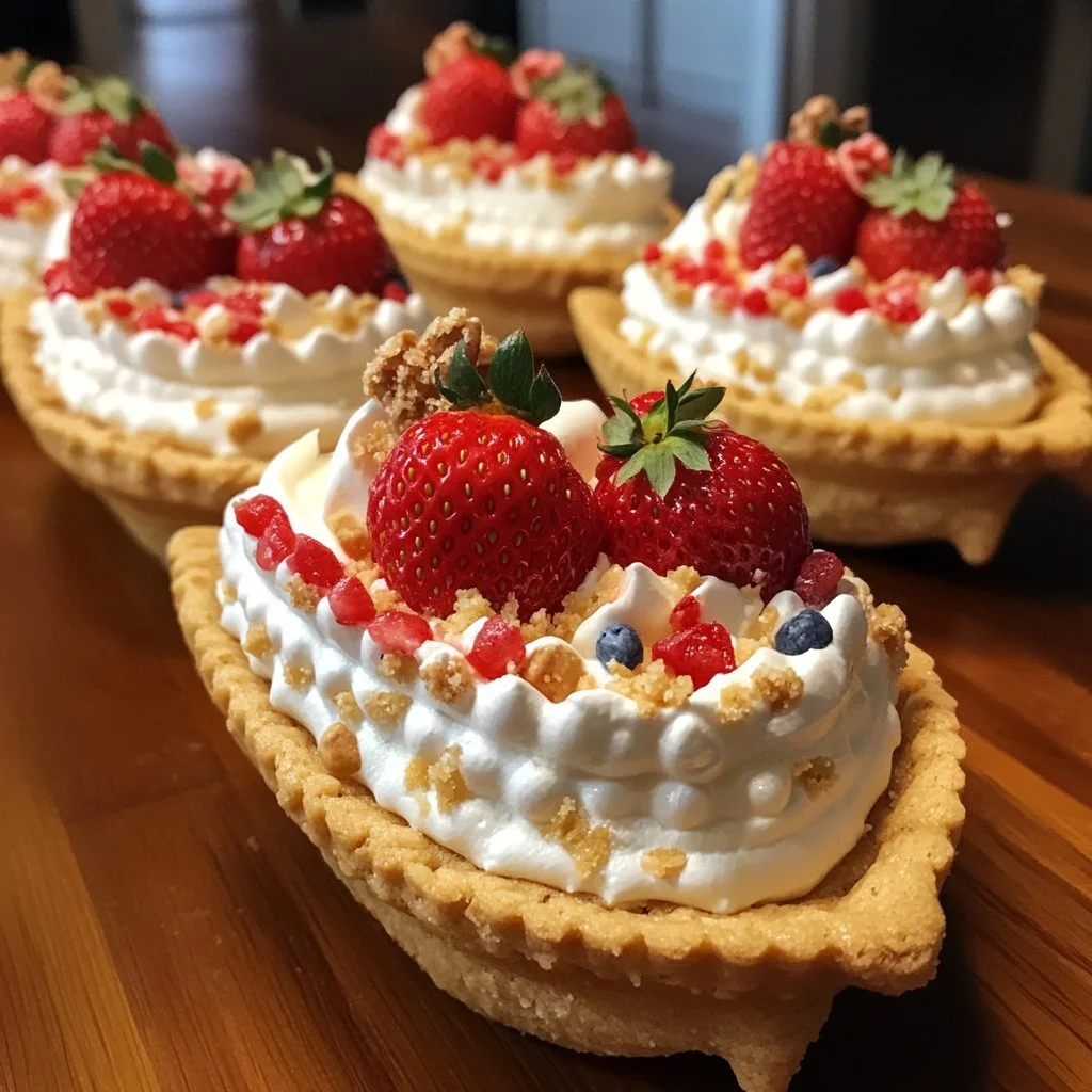 Erdbeer-Keksboote mit frischen Erdbeeren und Keksen, ideal für süße Snacks