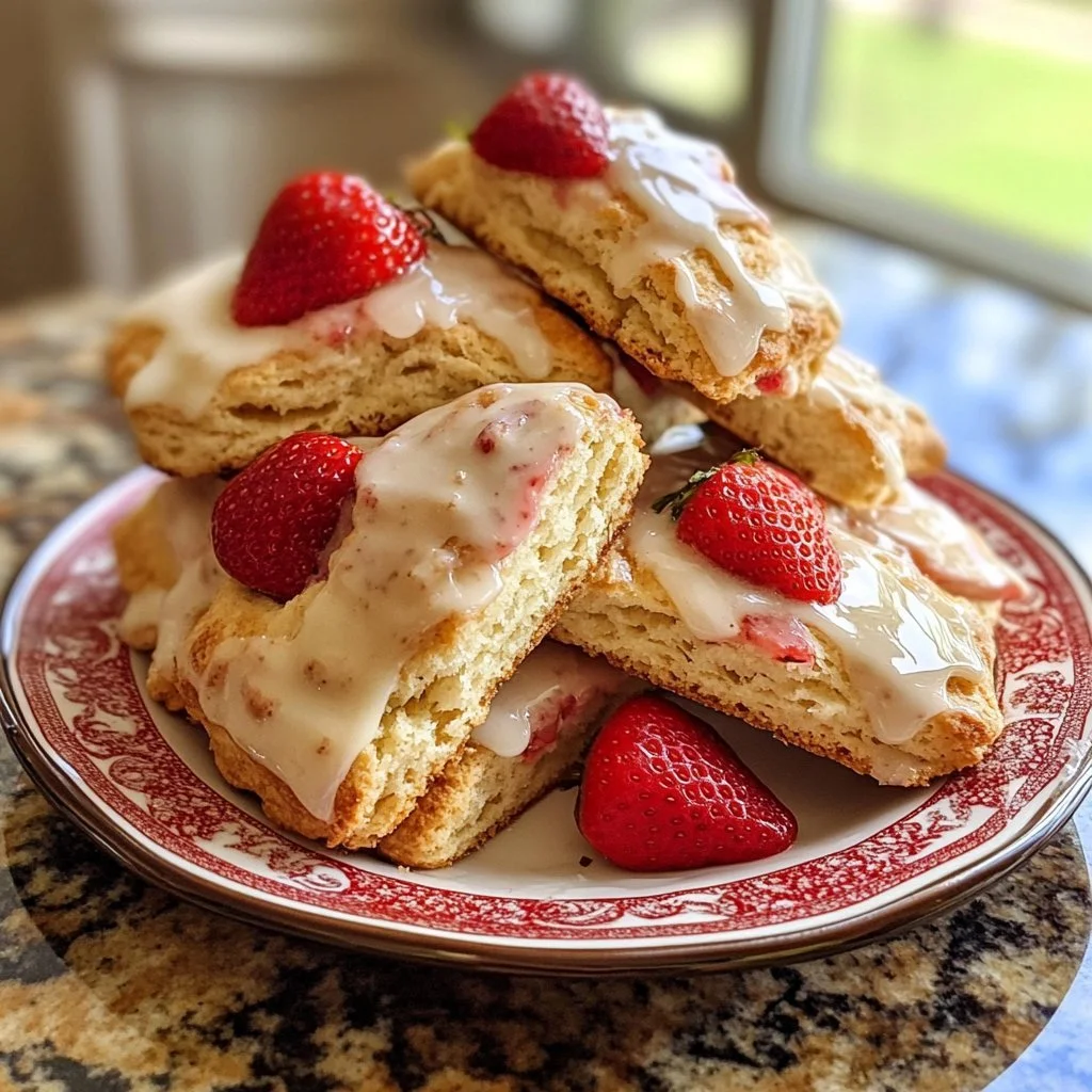 Frische Erdbeer-Scones mit einer köstlichen Glasur serviert