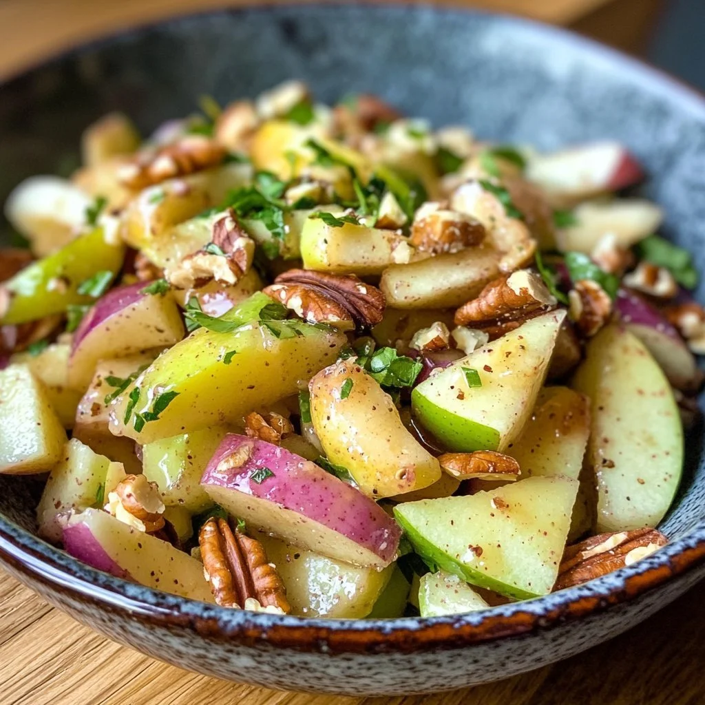 Frischer Walnuss-Apfelsalat mit knackigen Äpfeln und Walnüssen