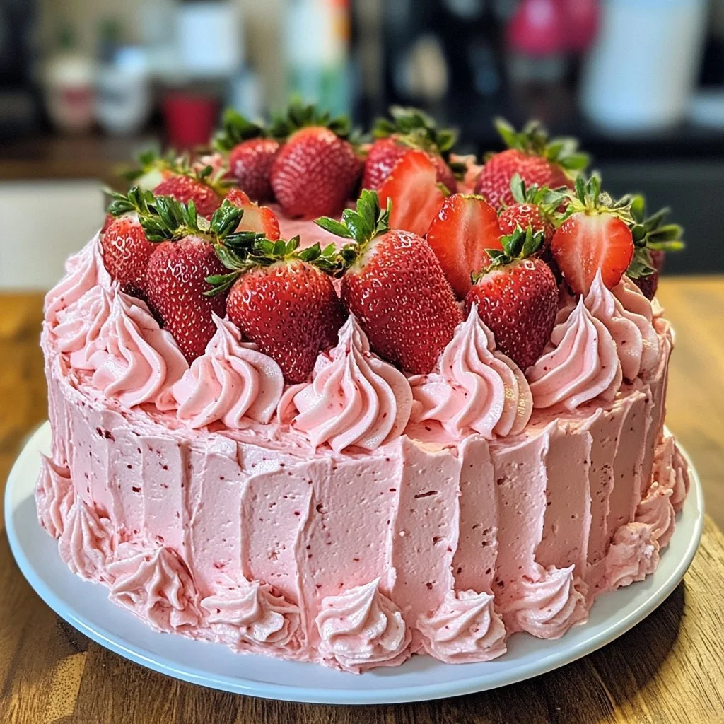 Frischkäseglasur mit frischen Erdbeeren auf einem Kuchen