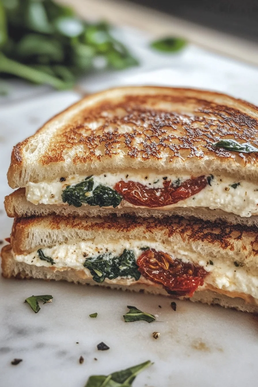 Gegrilde Kaasbroodje met Gedroogde Tomaat, Spinazie en Ricotta