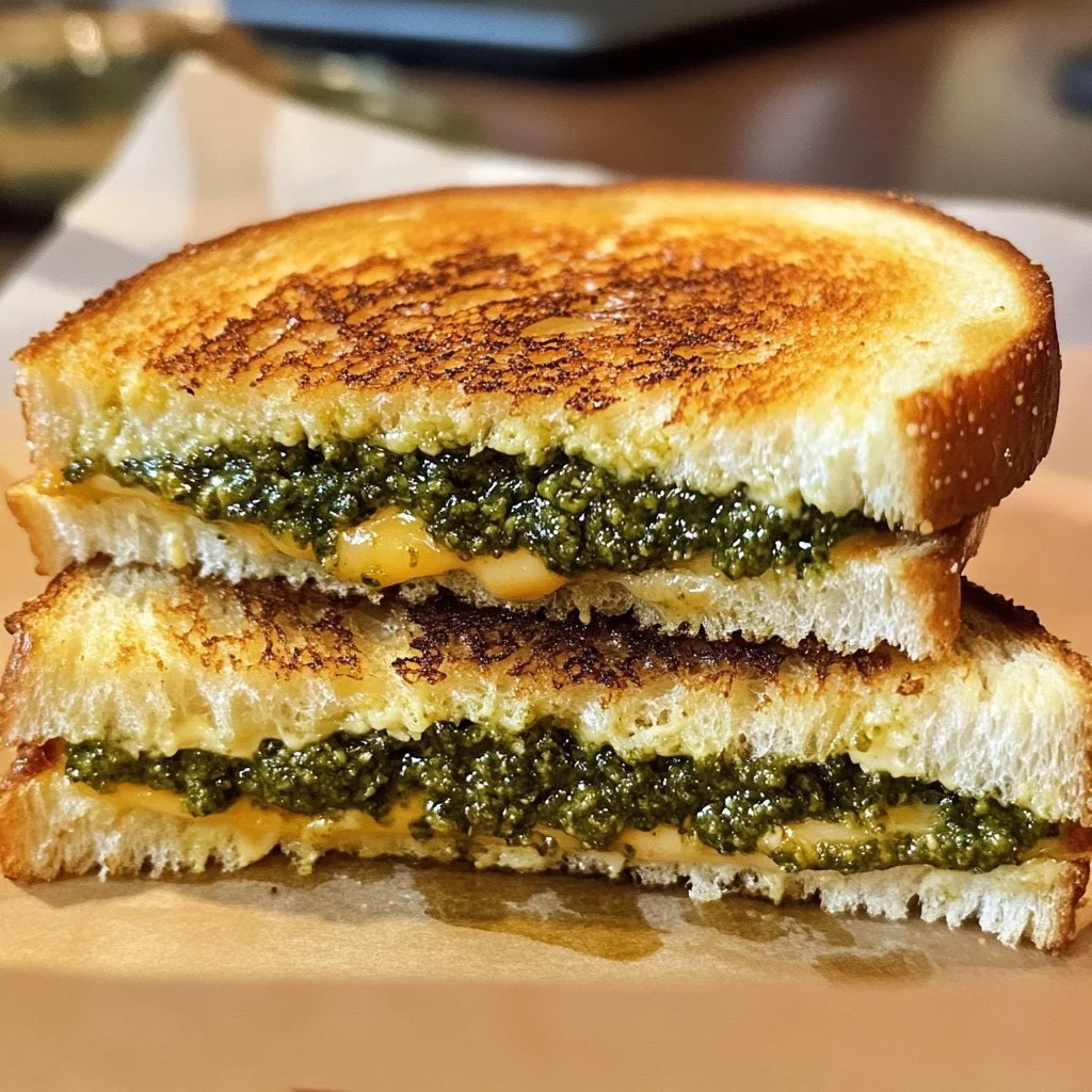 Gegrilde kaassandwich met pesto, ideaal voor een snelle lunch