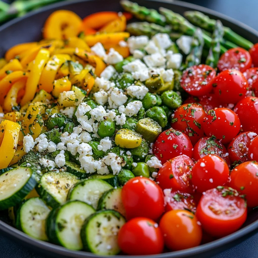 Gegrillter Gemüse-Salat mit frischem Gemüse und aromatischen Kräutern