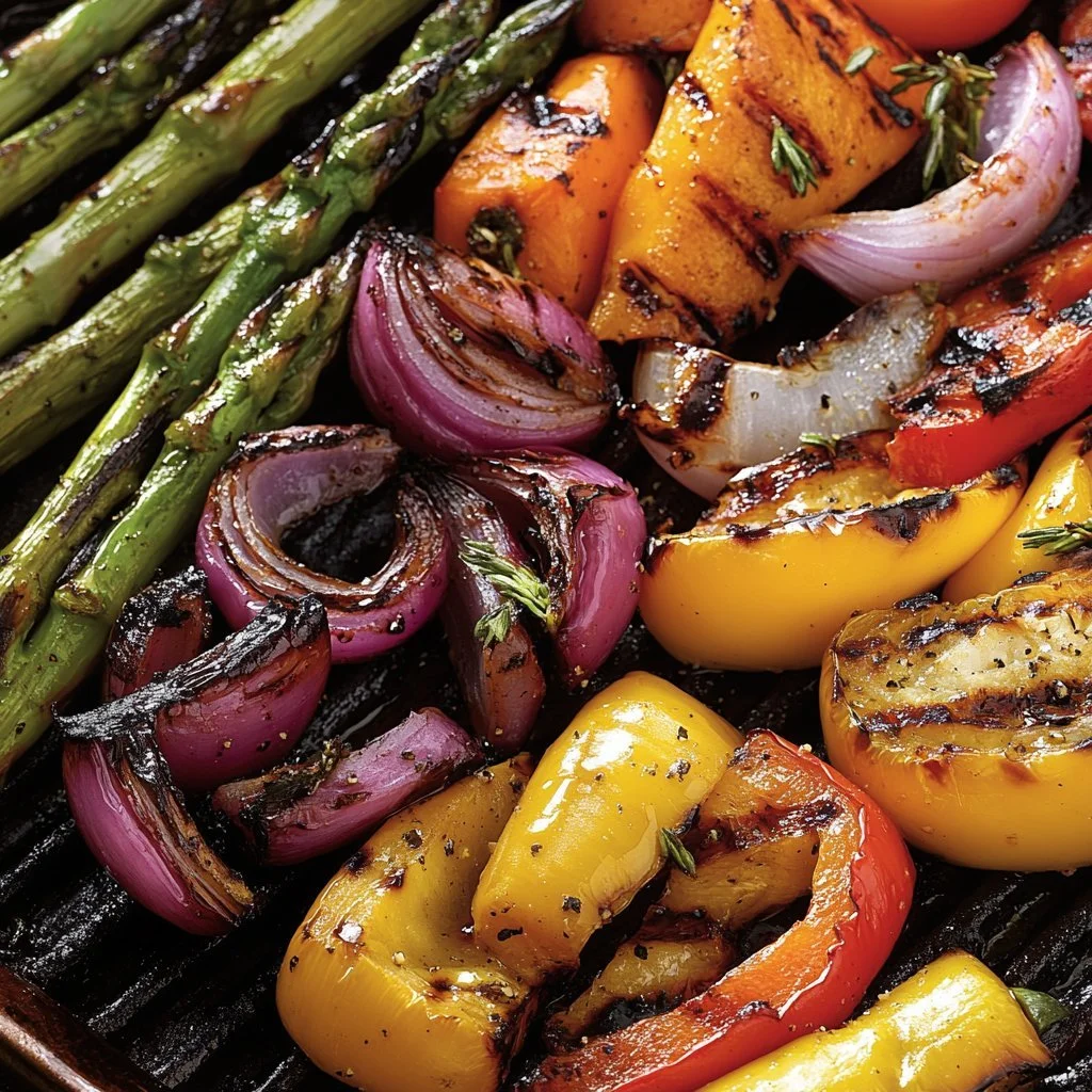 Gegrilltes Gemüse mit Marinade auf dem Grill serviert