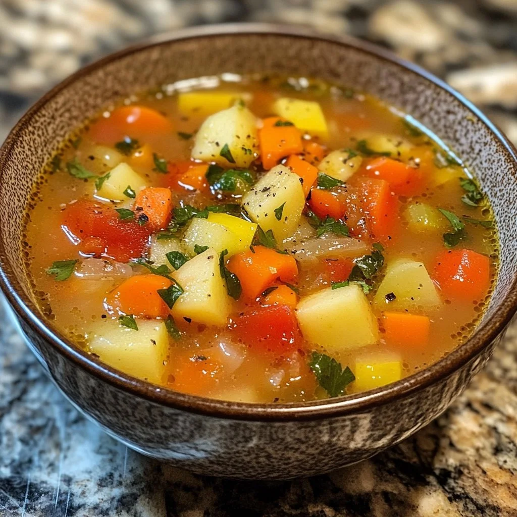 Schmackhafte Gemüsesuppe mit frischem Gemüse und Kräutern