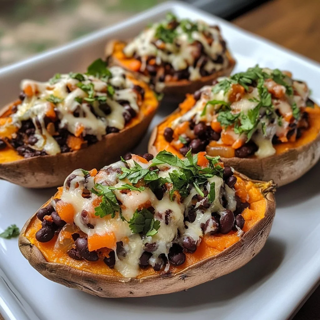 Gevulde aardappelen met zwarte bonen, heerlijk recept voor een gezonde maaltijd.