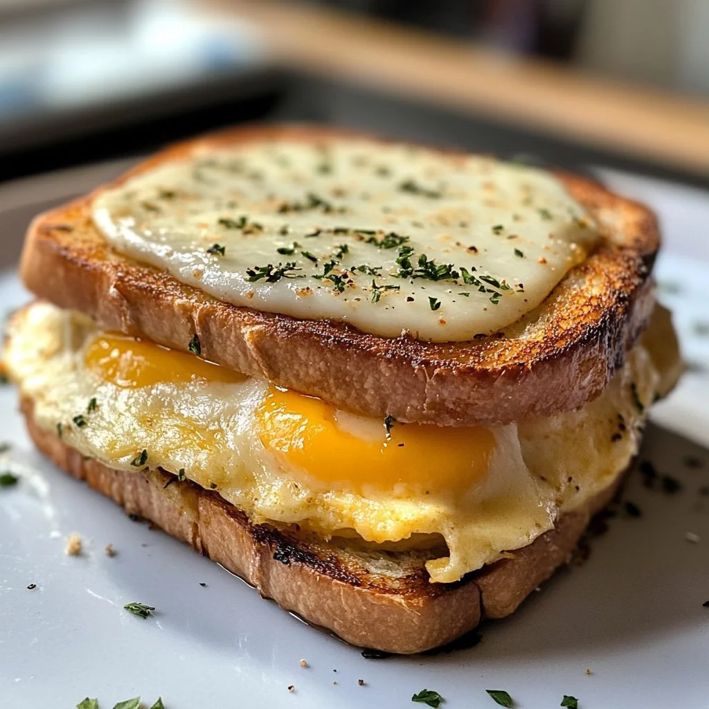 Glutenvrije Croque Madame met ham, kaas en spiegelei op een bord