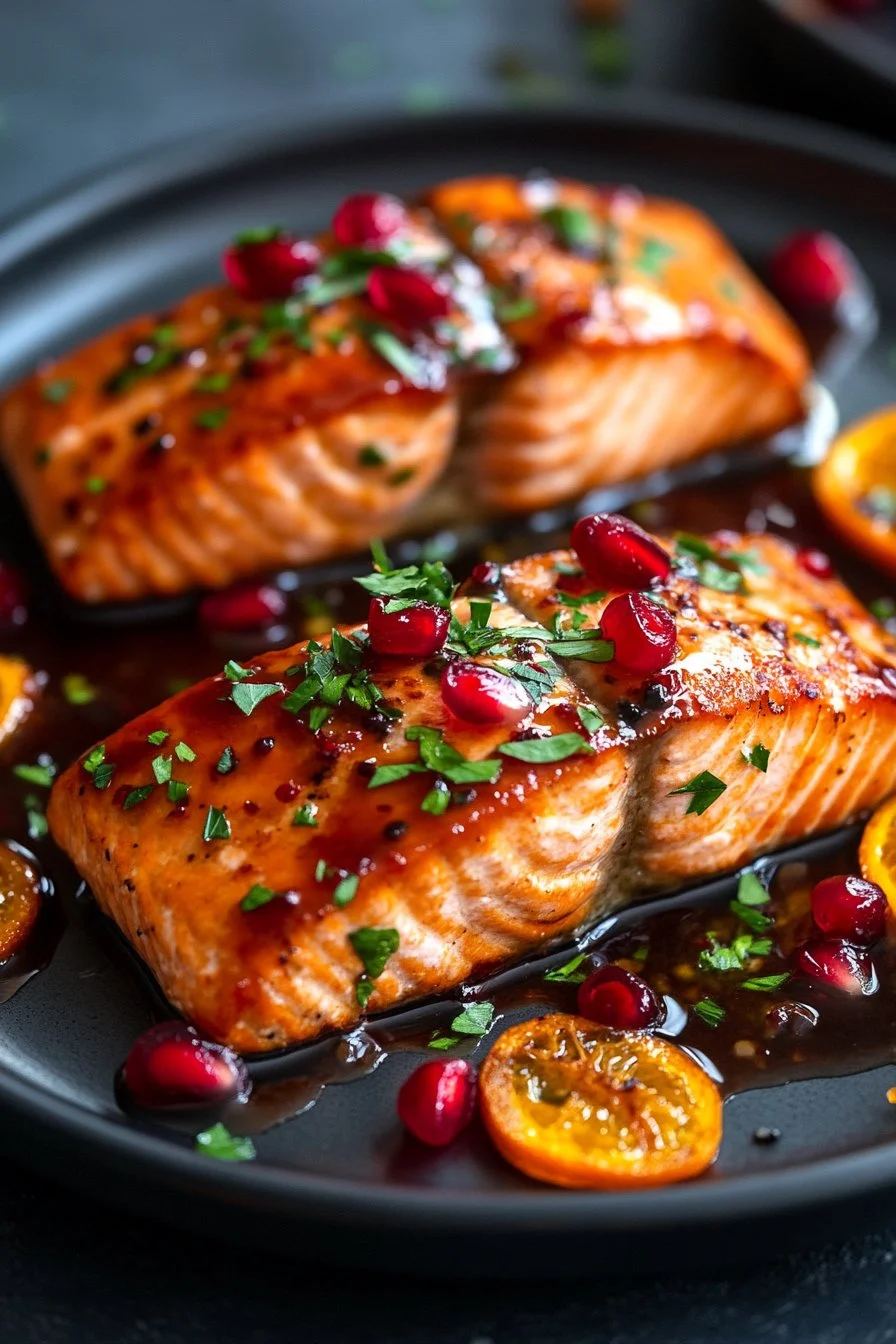 Granatapfel- und Orangen-glasierten Lachs