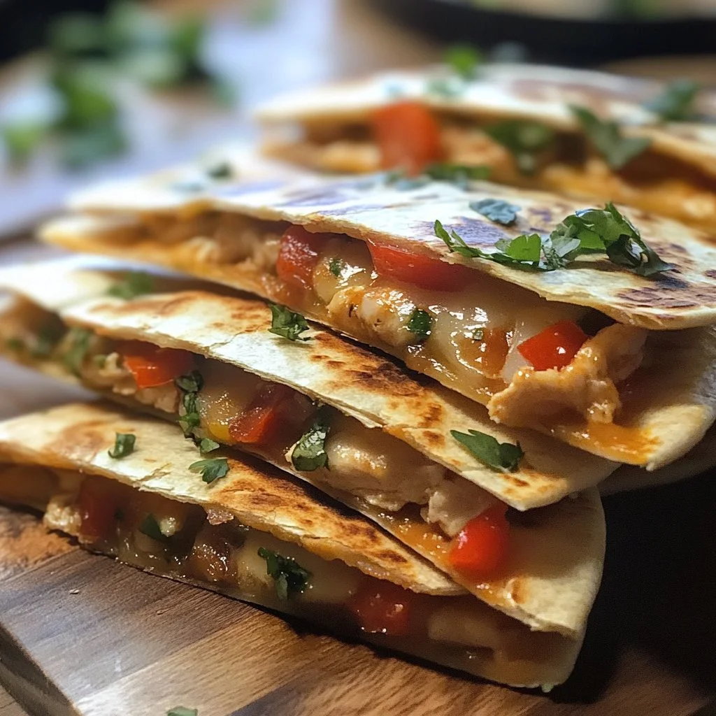 Leckere Hähnchen-Quesadillas mit Käse und frischem Gemüse auf einem Teller