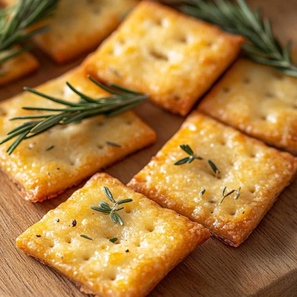 Hausgemachter Keks mit Parmesan und Rosmarin auf einem Teller