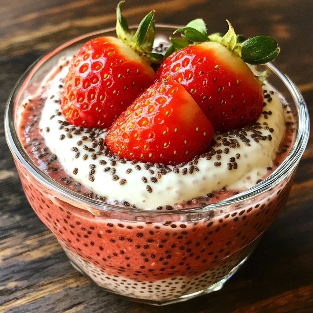Erdbeer-Chia-Pudding mit frischen Erdbeeren und Chia-Samen in einer Schüssel.