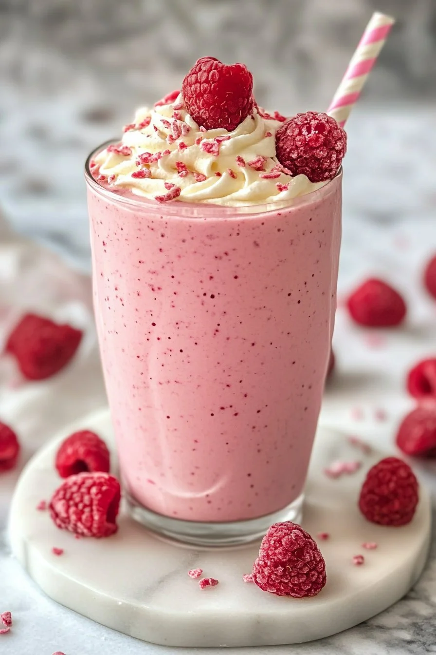 Hoher Protein Himbeer-Käsekuchen-Smoothie