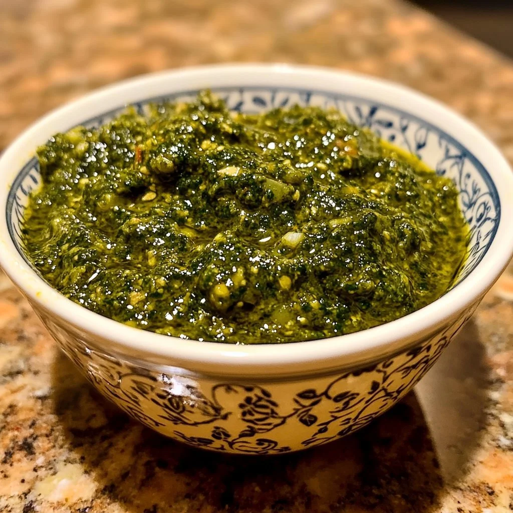 Huisgemaakte pesto met verse ingrediënten in een kom